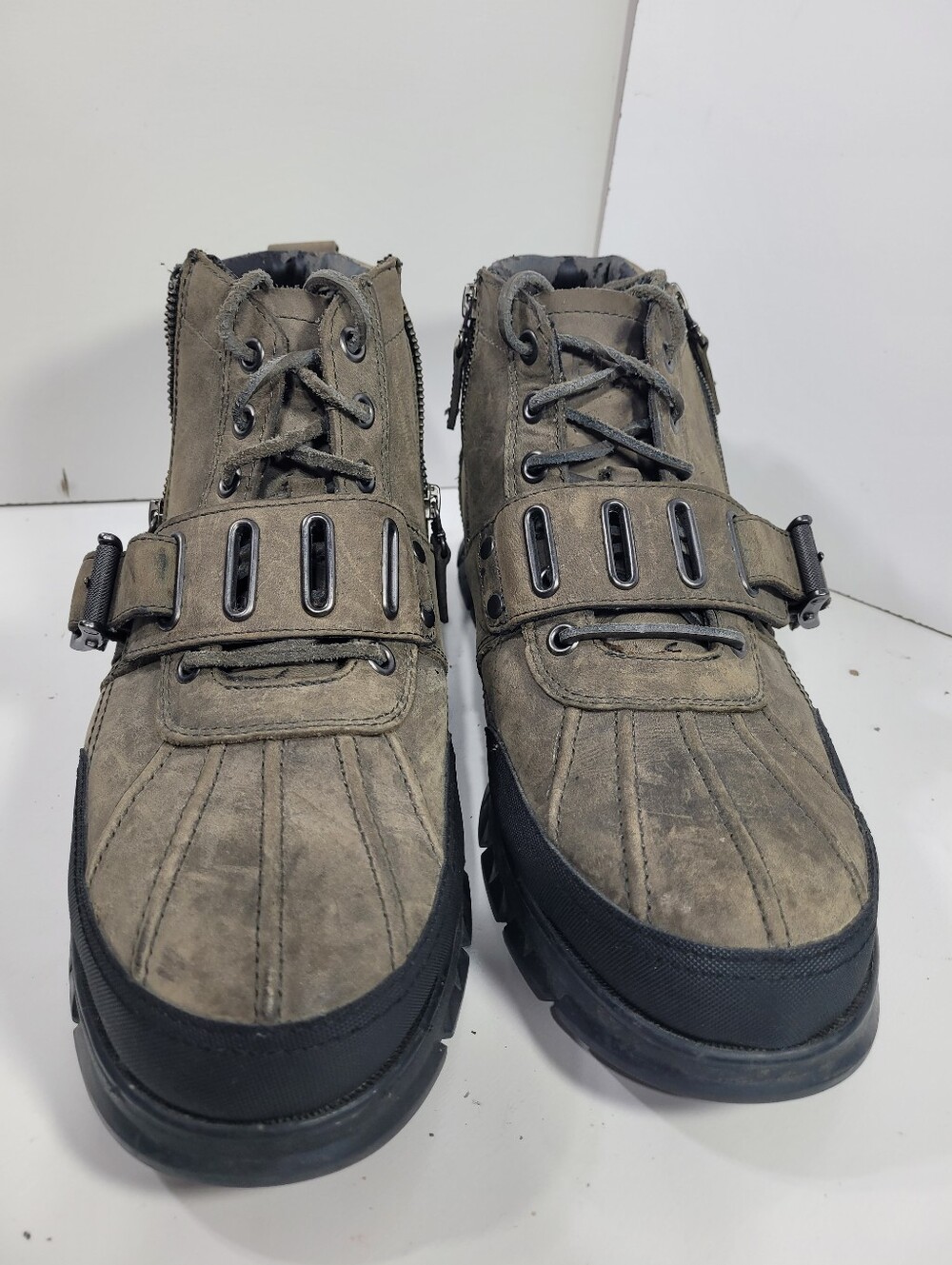 Polo Ralph Lauren Allendale Men 13D Gray Leather Duck Hiking Boots PEELING Flaw